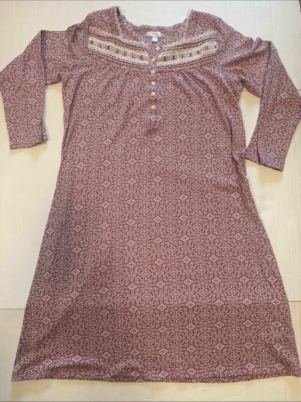 Secret Treasures Mauve Floral Lace-Trim Nightgown